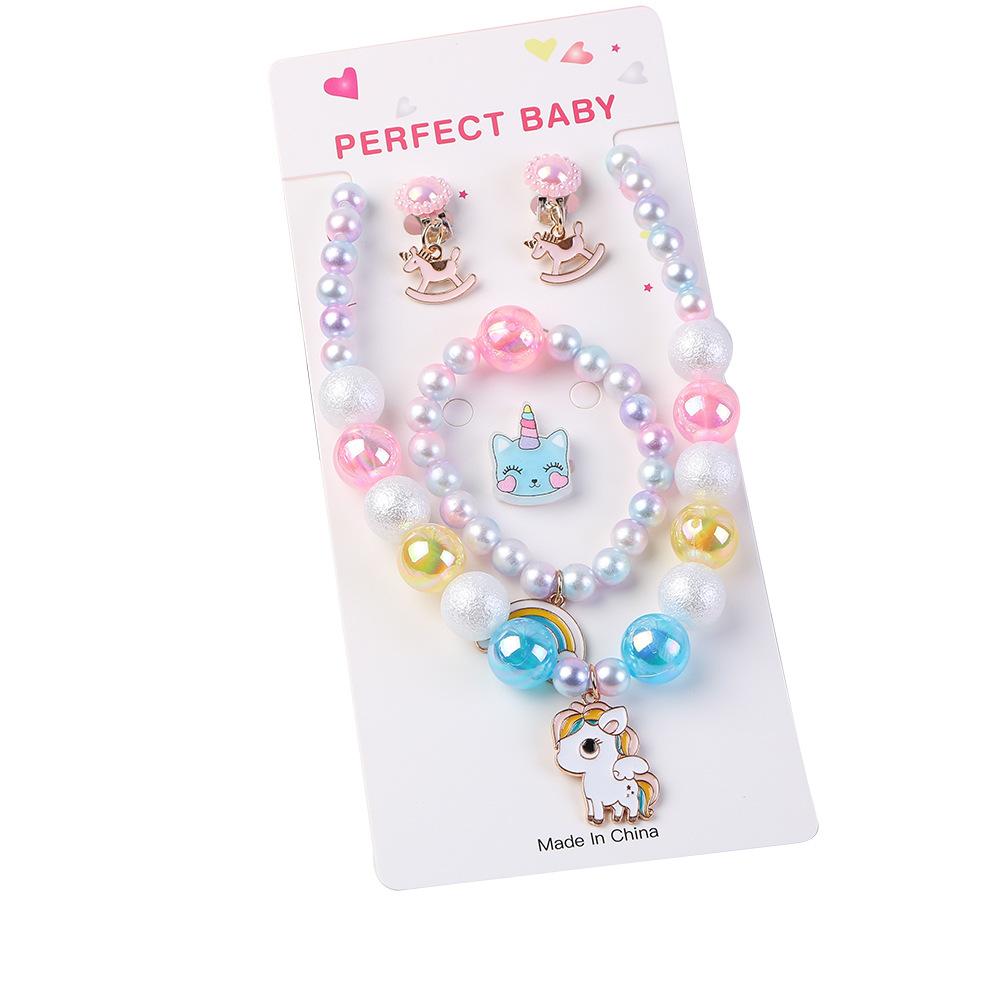 2/5 stücke Mädchen Meerjungfrau Perle Halskette Armband Ring Ohrring Set Kinder Spielzeug Kinder Prinzessin Zubehör Mädchen Geburtstag Geschenke