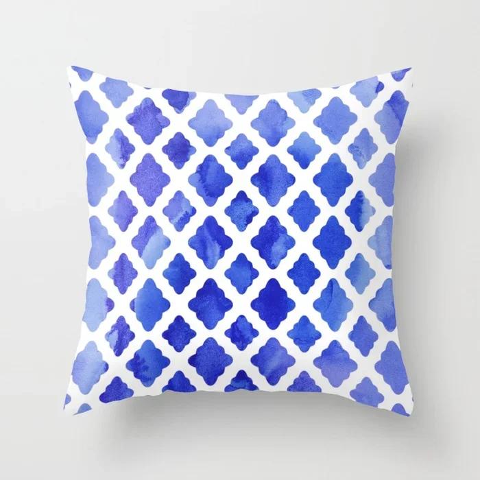 Blue Abstract Geometric Pillowcase Plant Cushion Cover Home Sofa Chair Decor  Set