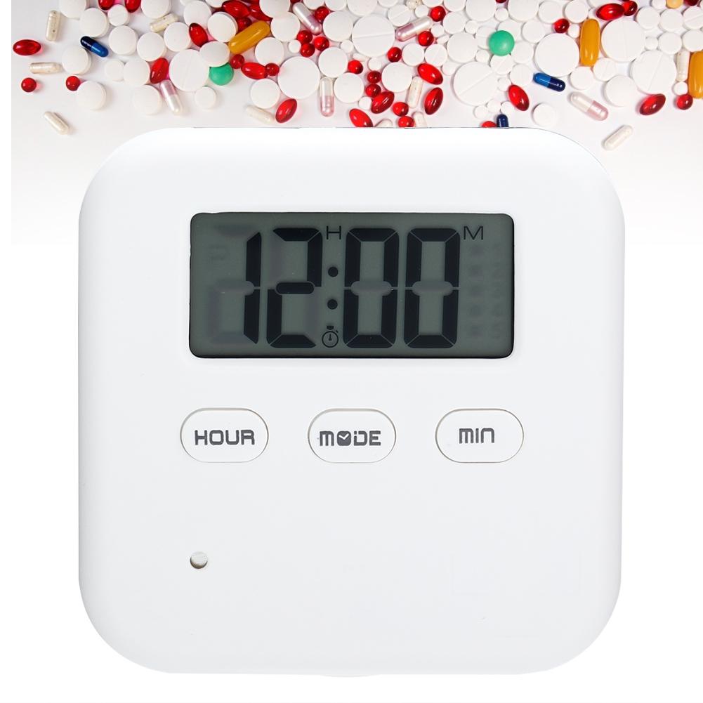 4 Grid Daily Medicine Tablet Pills Storage Box Organizer Case Container with Timer (White Grey)