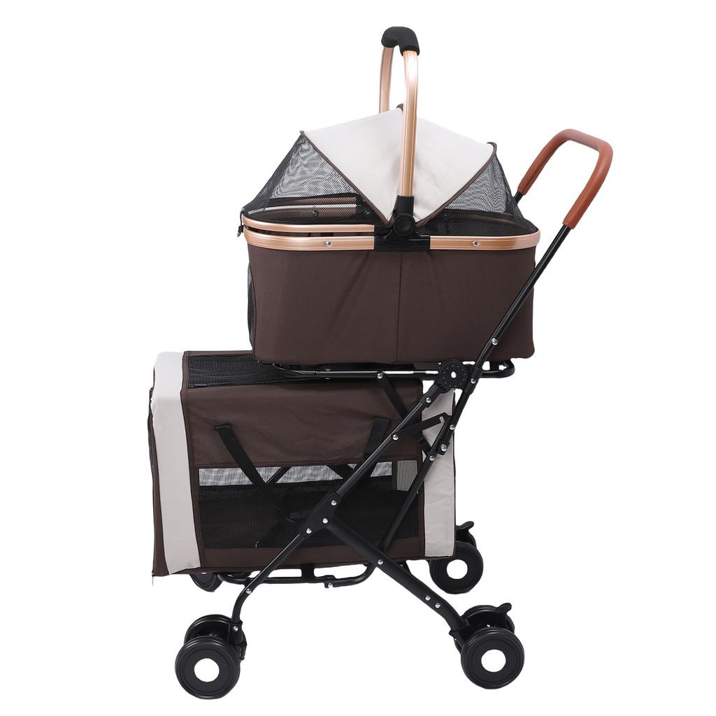 Double Pet Stroller Lightweight Detachable Foldable 4 Wheels Pet Strolling Cart Travel Carrier for Cat Dog