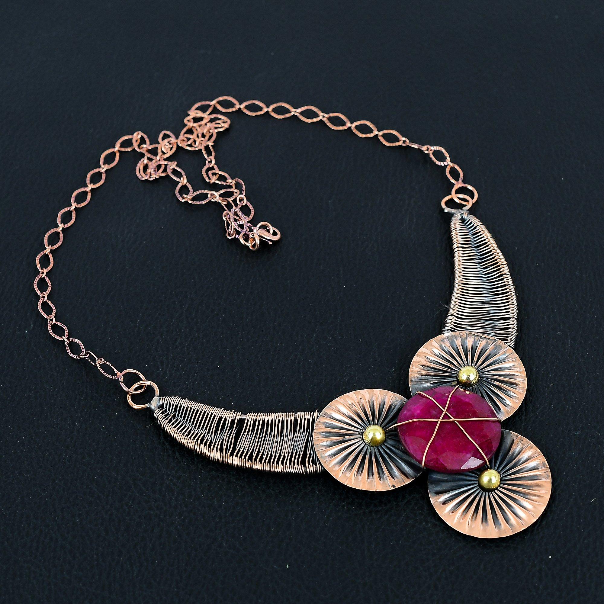 

Рубиновый лабораторный драгоценный камень ручной работы из чистой медной проволоки, ювелирное ожерелье для женщин 18 Inches розовый