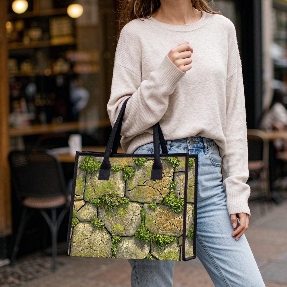 Moss Stone Pattern Tote Bag Casual Daily Shopping Portable Large Capacity Shoulder Handbag