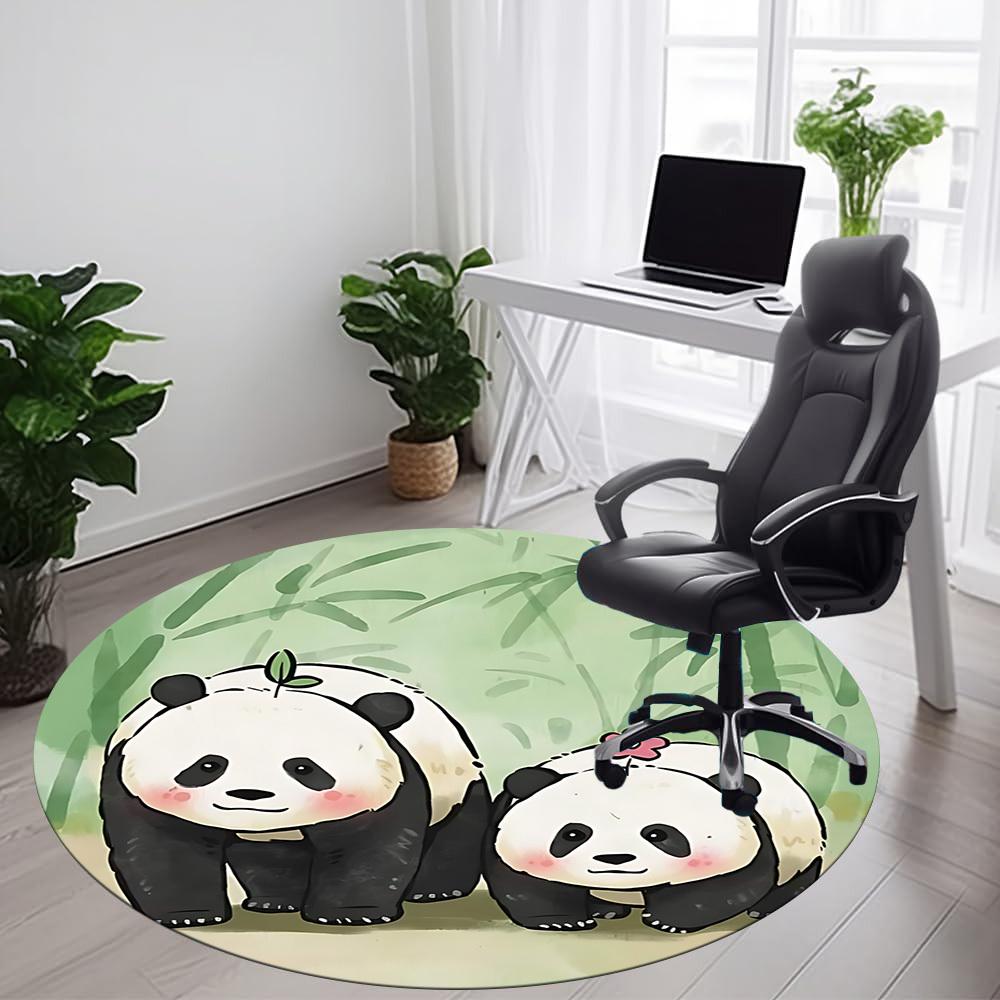 1pc Panda Pair Office Round Area Rug, Indoor Mat Suitable ForOffice, Under Office Chairs Bedroom Living Room Home Decor D014