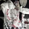 Gothic Punk Hoodies Women Y2K Pullover Sweatshirts Oversized Streetwear Hip Hop Harajuku Hooded Tops White Pink Graffiti Loose Casual Hoodies