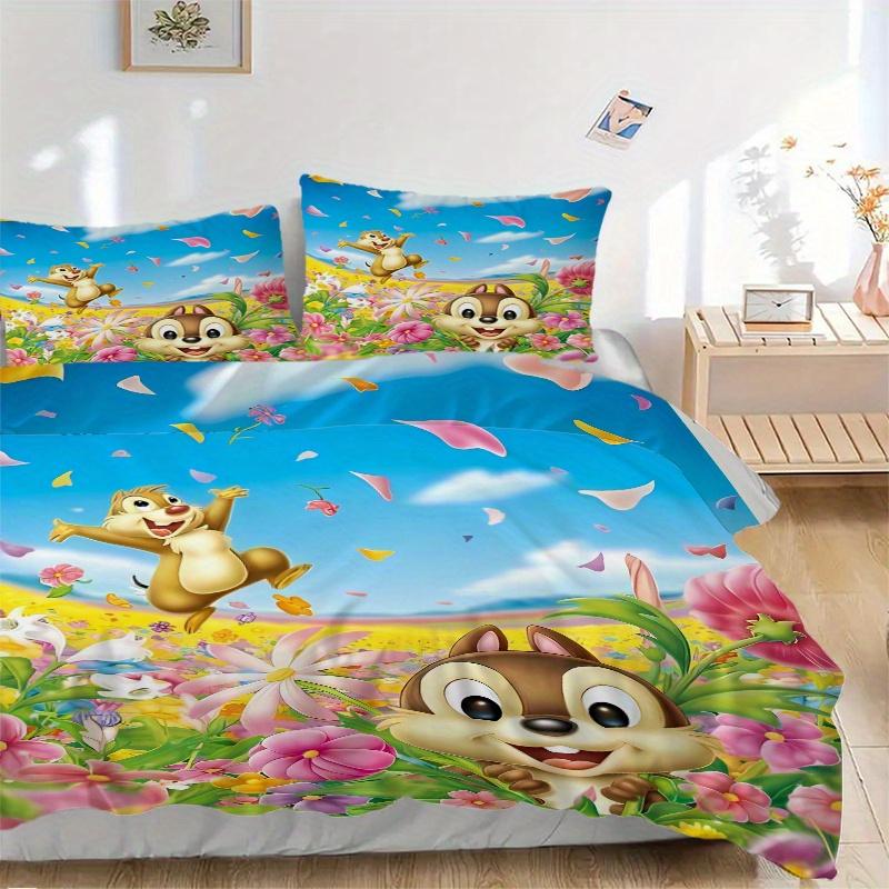 

3pcs Chip & Dale Among the Flowers Quilt Cover Set - Soft and Cozy Bedroom, Guest Room and Dorm Decorative Bedding 3-Piece Set 1 Quilt Cover + 2 135x200cm