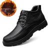 Men's Extra Large Leather High-Top Boots - Business Casual Style with Big Toe Cap and Plus Velvet Lining