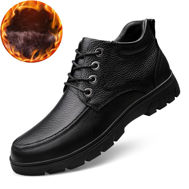 Men's Extra Large Leather High-Top Boots - Business Casual Style with Big Toe Cap and Plus Velvet Lining