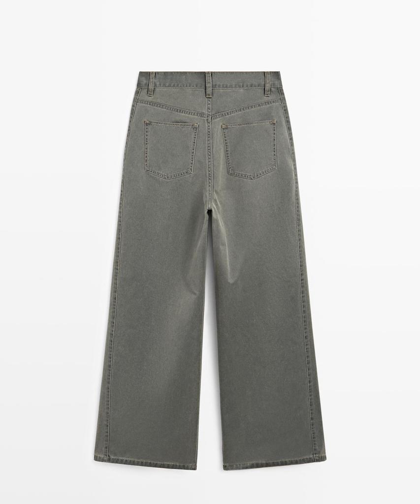 Masimodutti Denim Detail Wide Leg Cotton Pants