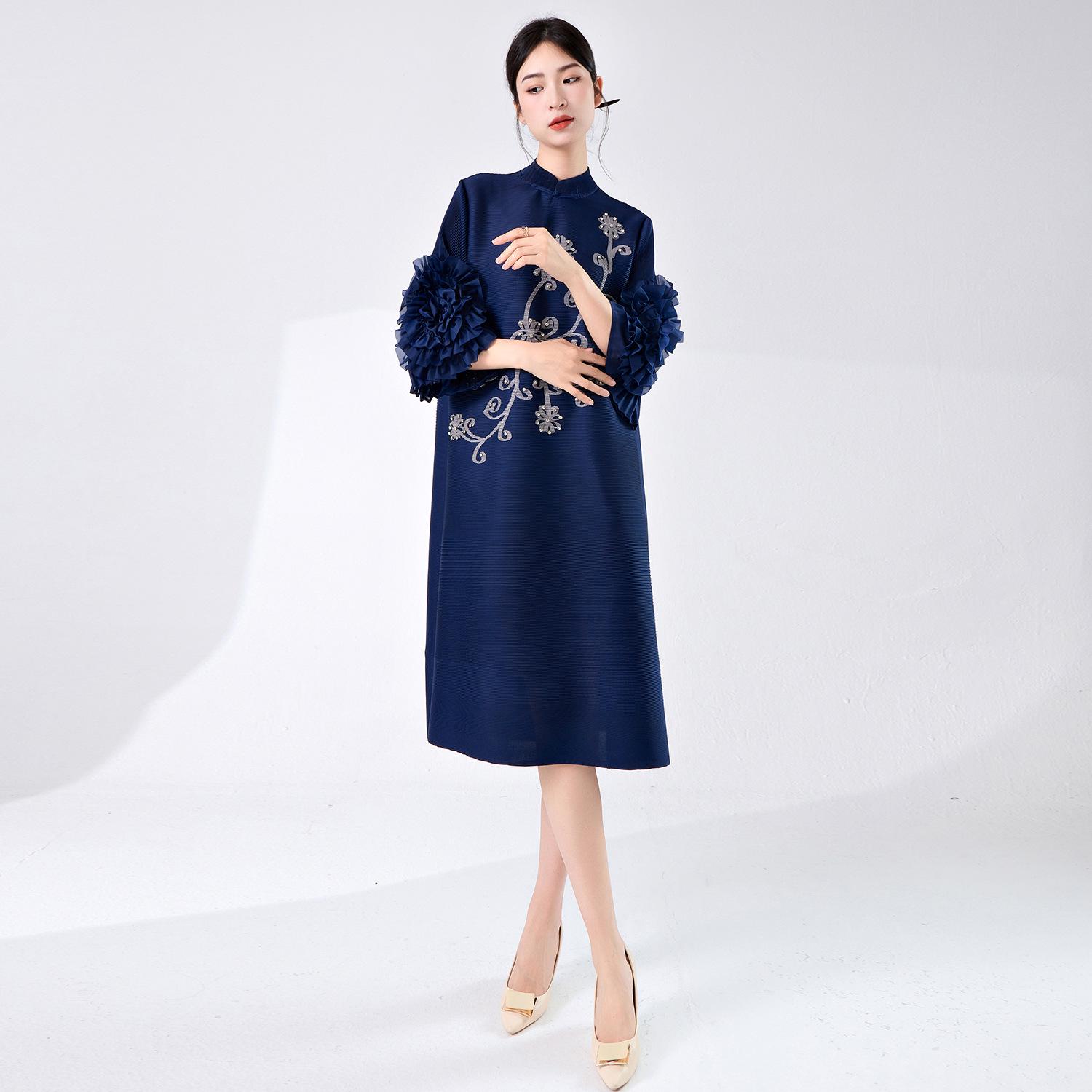 

Miyake Elegant Retro A-Line Midi Dress for Plus Size Women One Size чёрный