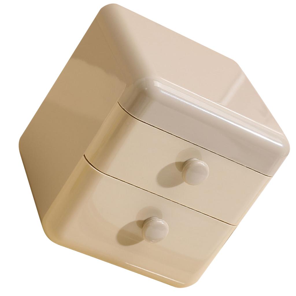 Desk Storage Box with 2 Drawers and   Lid Plastic Cute     Desktop Jewelry Stationary   for Home Dorm