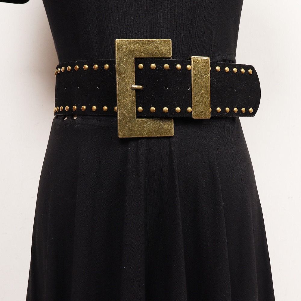 Luxury Design Rivet Waist Belt Pin Buckle Ultra-wide Waistband Women Coat Skirt Decoration