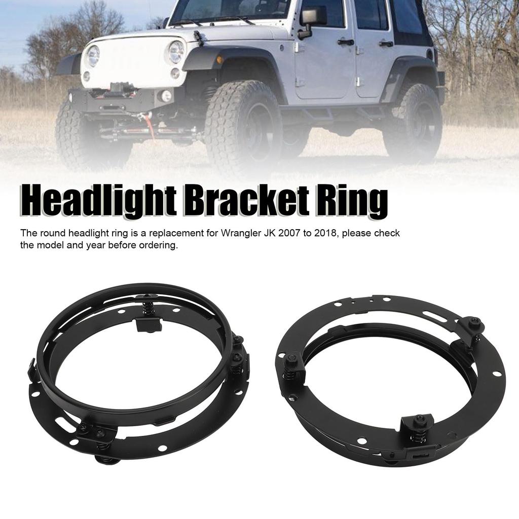 2pcs Headlight Retaining Rings for Wrangler JK 2007 to 2018 7" Round Headlight Ring Headlamp Mounting Bracket Retention Bezel Ring