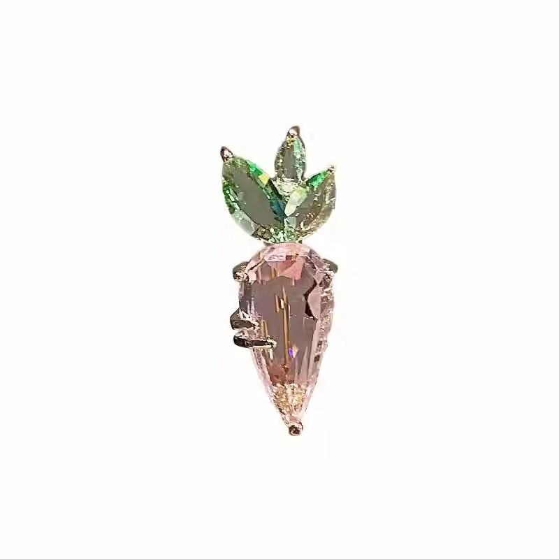 Elegant Pink Crystal Carrot Brooch for Women - Unique, Simple Design with Anti-Exposure Shirt Collar Buckle.
