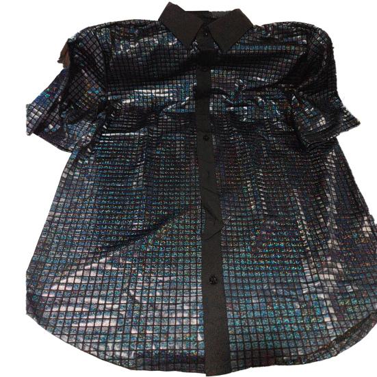 Camicia da uomo Performance Superficie lucida Collo rovesciato Monopetto Maniche lunghe Bottoni Raso Club Party Anni '70 Disco Stage Show Camicia