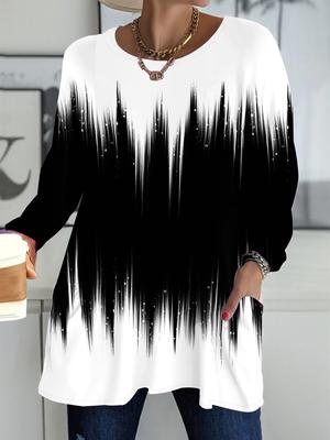 2025 Herbst Winter Neue Übergröße Damen Tops, Minimalistische 3D-Druck Mode Rundhals Langarm T-Shirts