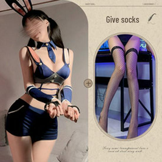 Midnight Bunny Cop Lingerie Set: Open Crotch Pilot Uniform, Pure Desire Sleepwear