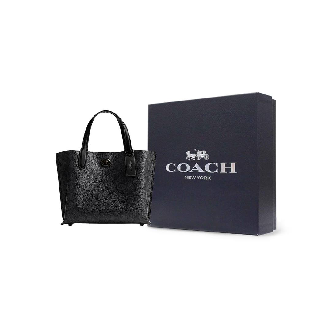 Coach Willow 24 Classic Monogram Solid Color Zipper Compartment Magnetic Closure Tote Bag Women Tote Black CQ768-MWO1U
