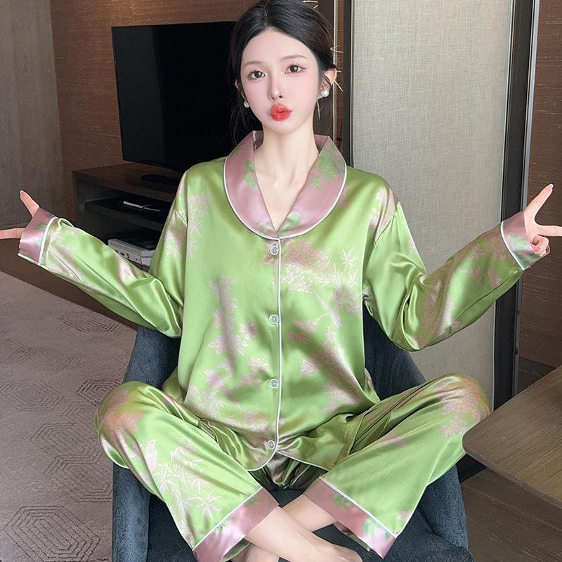 Light Luxury Retro Elegant Long-Sleeved Trousers Loungewear Imitation Silk Comfortable Loose Pajamas