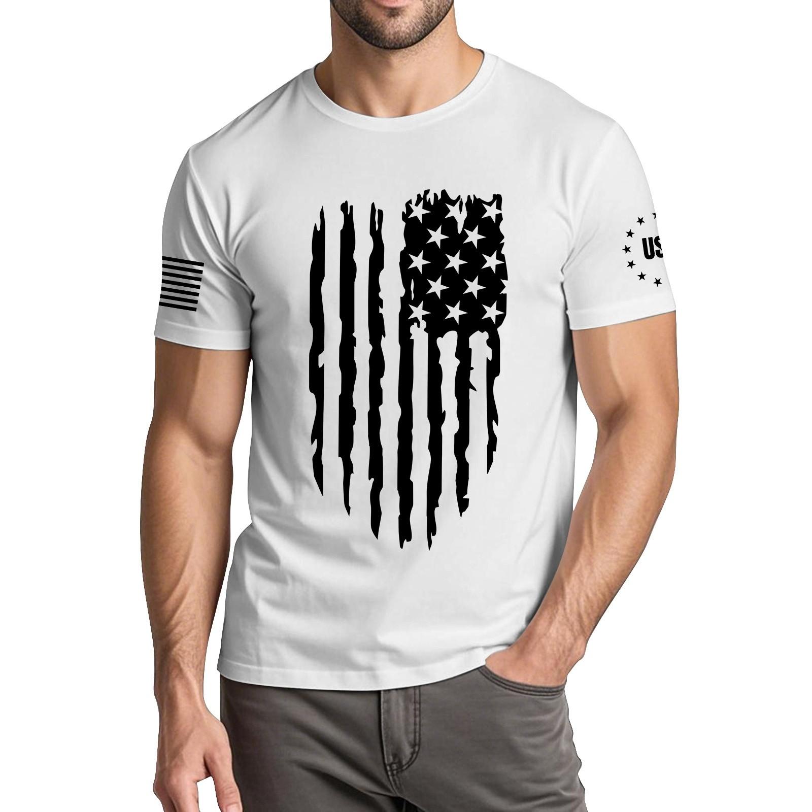 

Мужская модная повседневная футболка с круглым вырезом и коротким рукавом с принтом «День независимости» XL белый