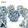 7 Pcs Silver Blue Leaf Flower Metal Dice Hollow Metal Polyhedral Dice Set Suitable for Role-Playing RPG  Board Game Card Game