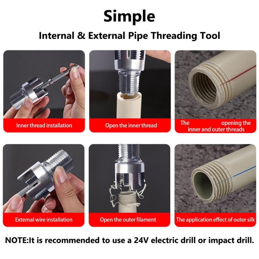 2Piece PPR Pipe Threading Tool Set Drill Adapter Pipe Threader For 1/2 And 3/4 Inch Plumbing With Hex Shank Design