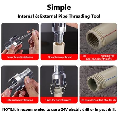 2Piece PPR Pipe Threading Tool Set Drill Adapter Pipe Threader For 1/2 And 3/4 Inch Plumbing With Hex Shank Design