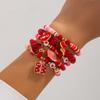Ingemark 5Pcs/Set Christmas Sweet Romantic Red Heart Pendant Bracelets for Women CCB Elastic Chain Bangle New Year Party Jewelry