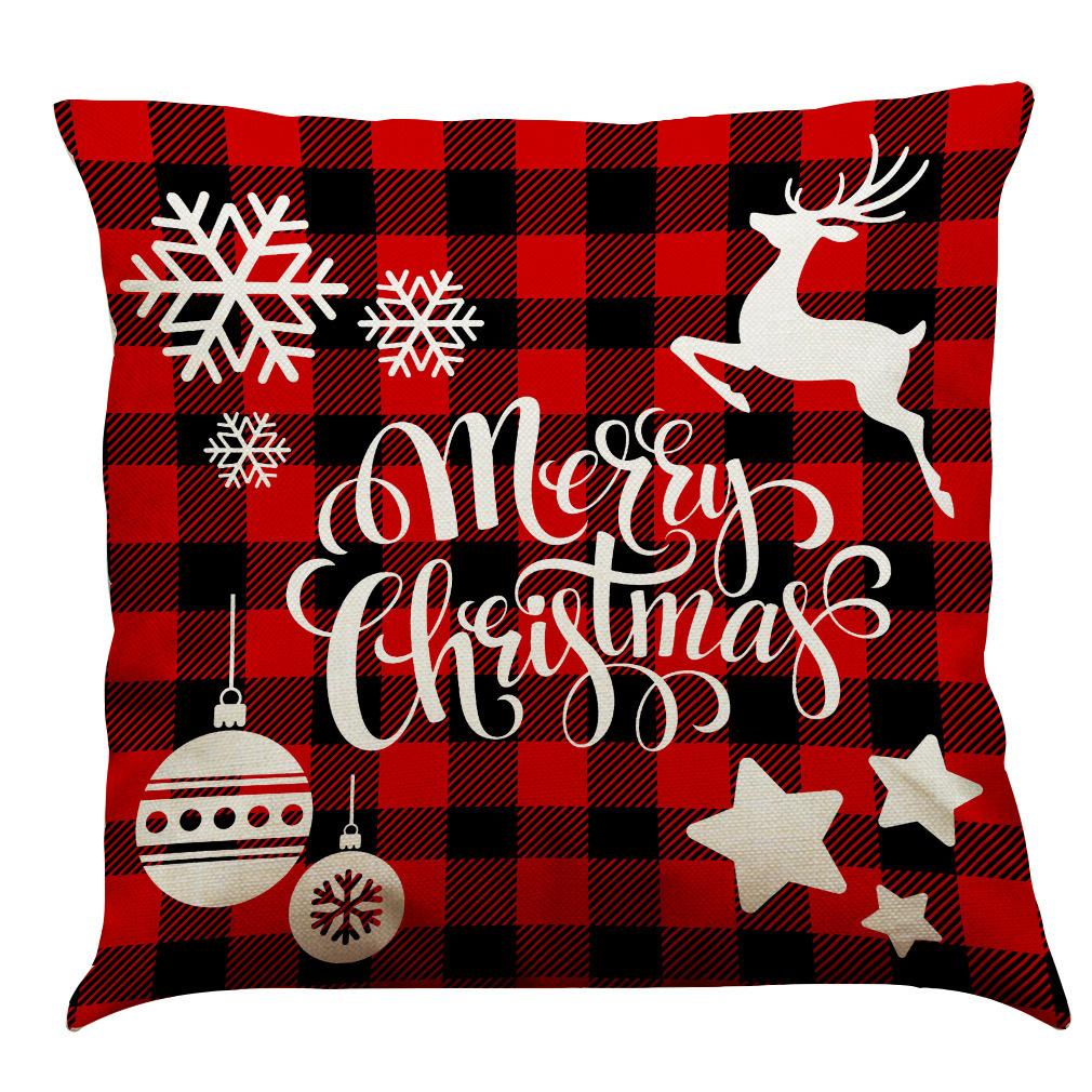 Red Plaid Elk Deep Forest Christmas Pillow Cover Home Sofa Cushion Cover