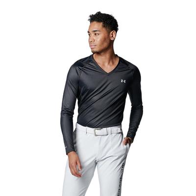 UA Fitted LS V Black Mod Gray LG Iso-Chill //
