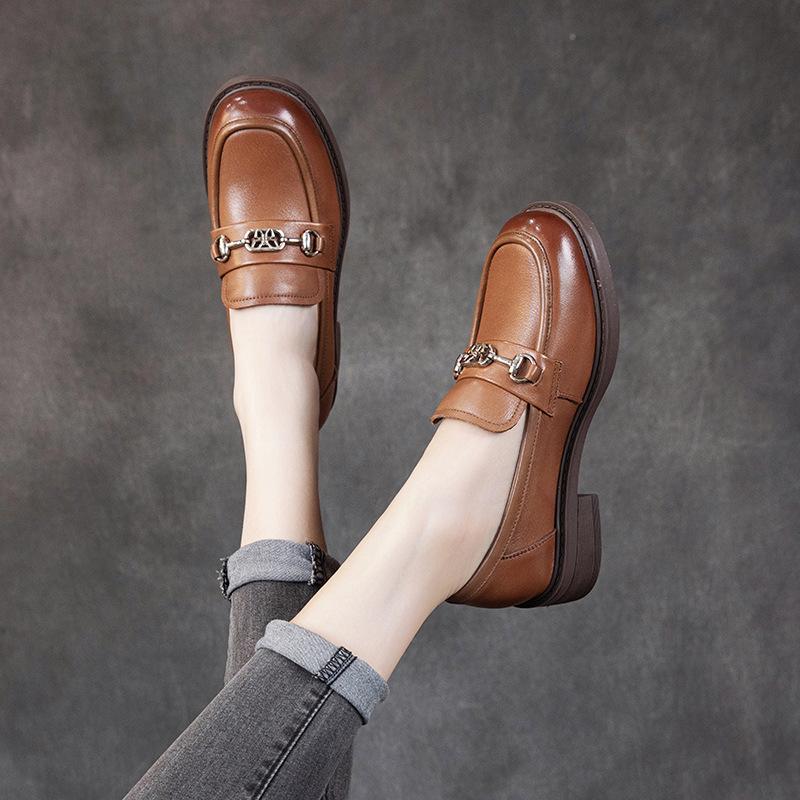 The First Layer of Cowhide Loafers for Women's Spring 2025 New Flat-soled Soft-soled Soft-faced One-pedal Women's Small Leather Shoes for Women
