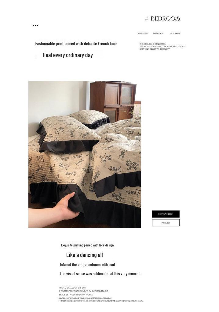 Korean Lace Floral Bedspread Set: Imitation Cotton, Single Dorm, 3-Piece