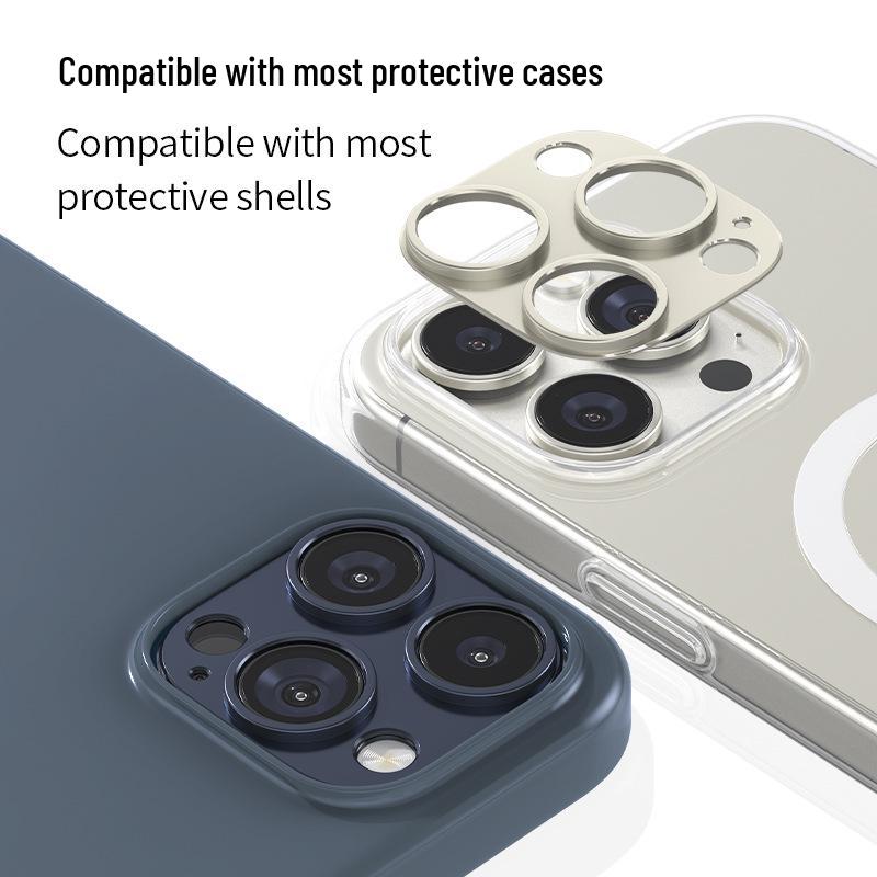 Compatible Apple iPhone 16 Pro Max Frosted Aluminum Lens Film Armor with Hollowed-Out Metal Sticker