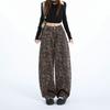 Spring Summer Vintage Leopard Print Y2K High Waist Distressed Floor Saber Cut Denim Pants For Ladies Casual Pants Oversize Denim Trousers