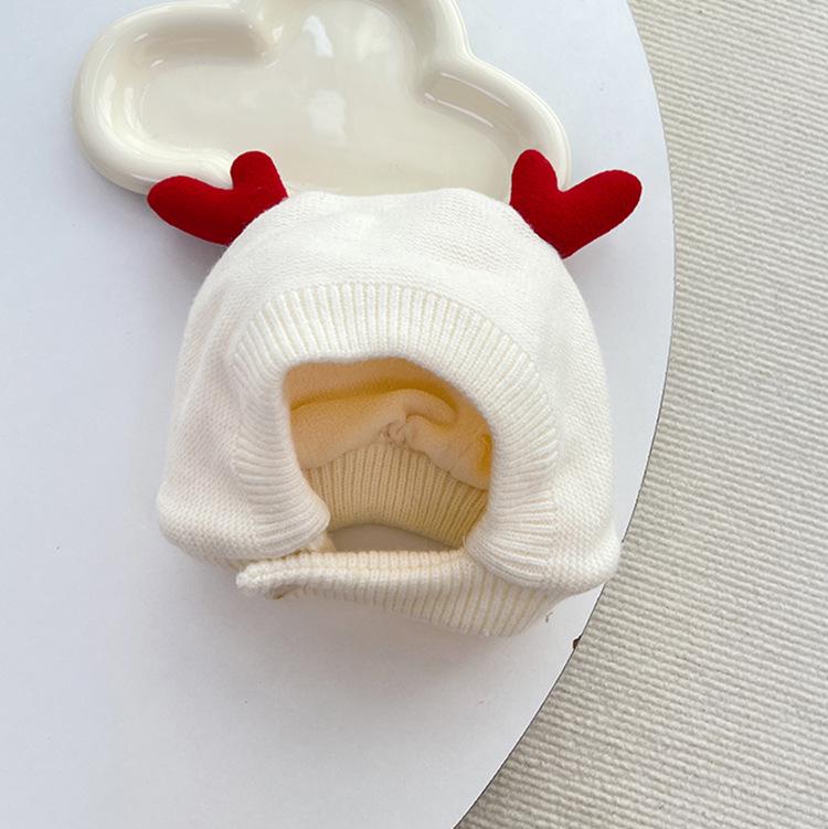 

Christmas Antler Kids Windproof Knitted Wool Hat with Ear Protection One Size белый