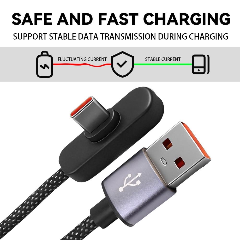 3-1PCS 100W 6A Right-angle USB To Type-C Fast Charging Data Cable Braided Cord for IPhone Samsung Xiaomi Phone Laptop 1/1.5/2m