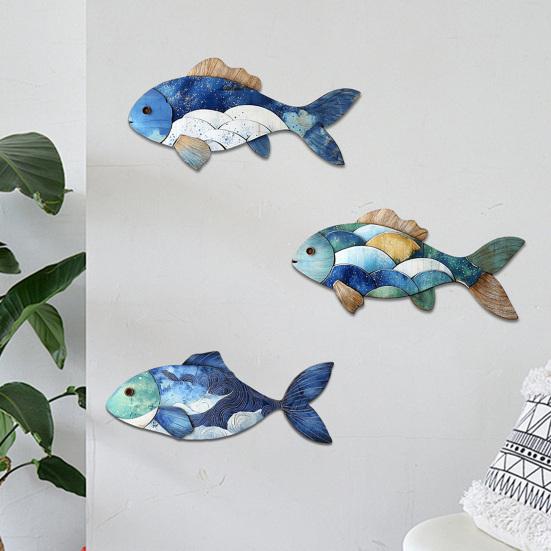 3/4Pcs/Set Wooden Fish Wall Decoration Farmhouse Rustic Nautical Turtle Shell