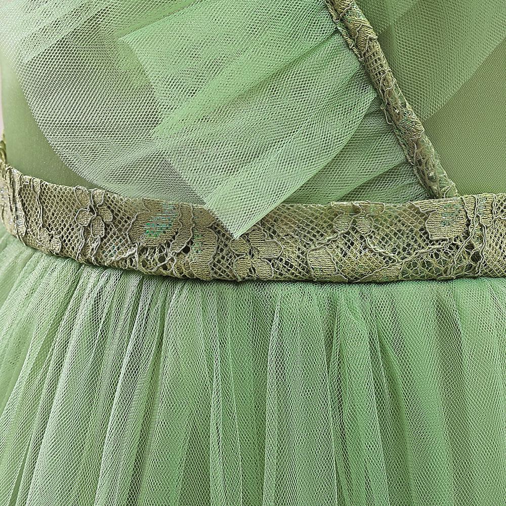 Children's Puffy Tulle V-Neck Princess Dress with Bow Skirt