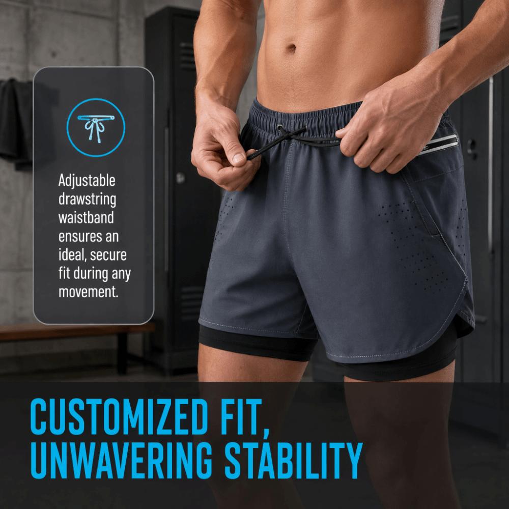 Compression Lining 2-in-1 Running Shorts Elastic Waistband Cycle Fitness Shorts  Running
