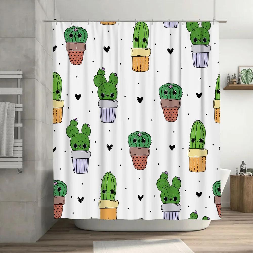 Decorative Shower Curtain Featuring Cute Cacti Pattern Perfect For Bathroom Dcor!