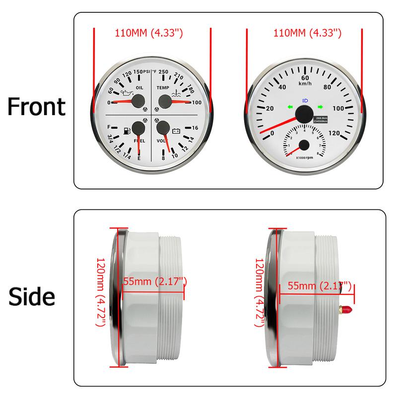 ELING 110MM GPS Speedometer 0-120KMH 0-200KM/H 0-120M 0-160MPH with RPM Tachometer with 4in1 Multifunction Meter with Backlight