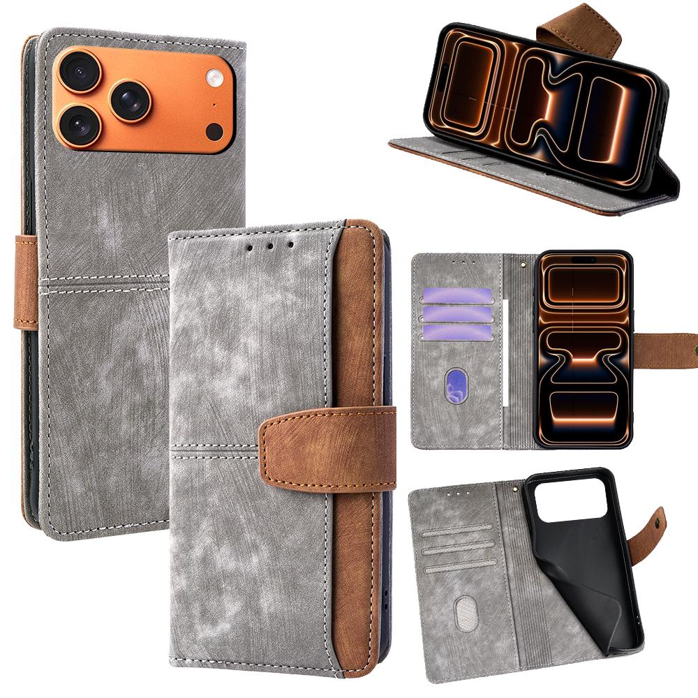For iPhone 17 Pro Max Case RFID Blocking Color Splicing PU Leather Wallet Phone Cover