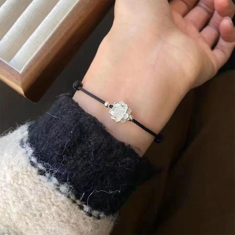 Chinese Style Hand Braided Lotus Lucky Bangles For Women Men Simple Exquisite Adjustable Bracelets Jewelry Accessories Gifts