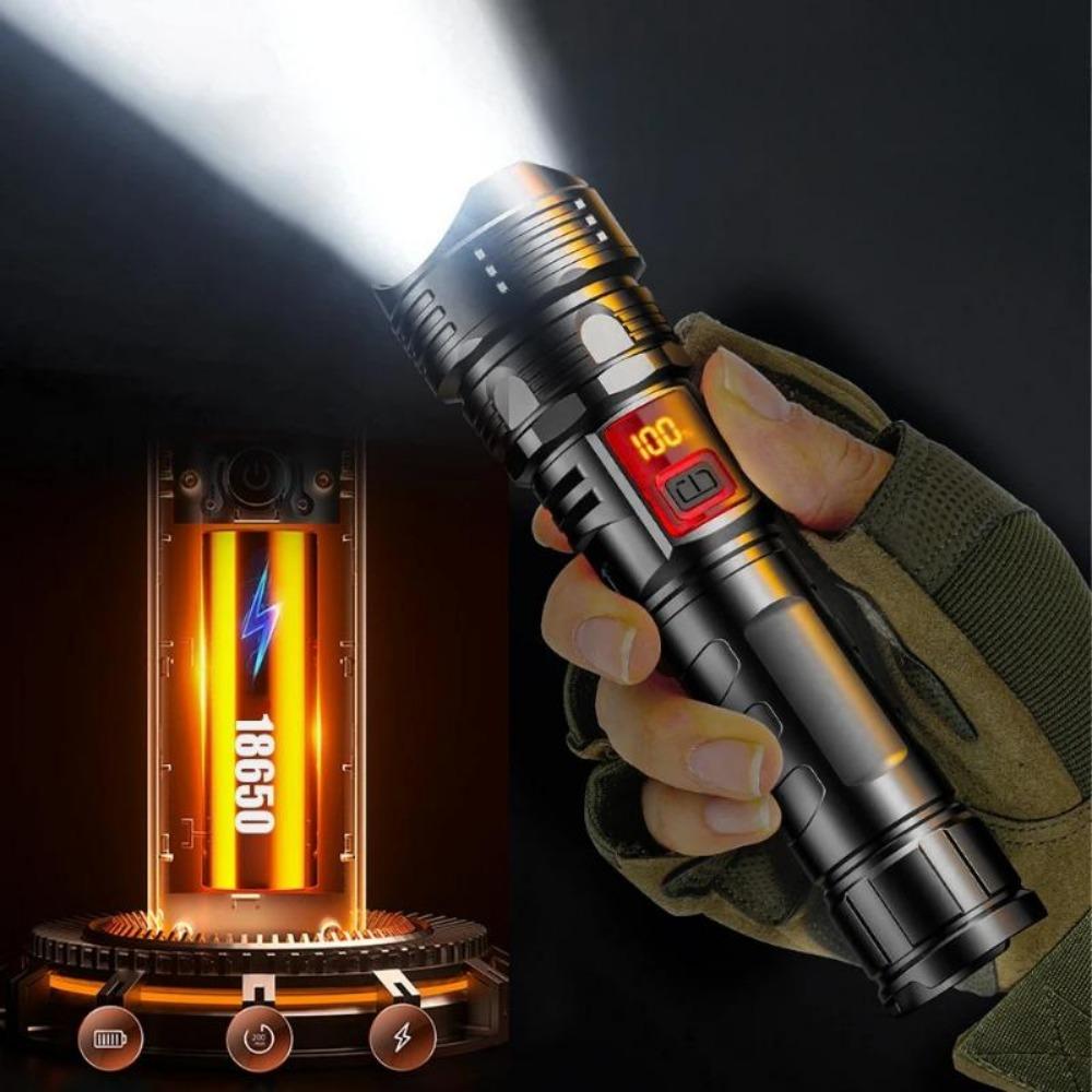 Powerful Torch High Power LED Flashlight Super Bright LED Light Rechargeable Outdoor Camping Lantern Zoom Power Display