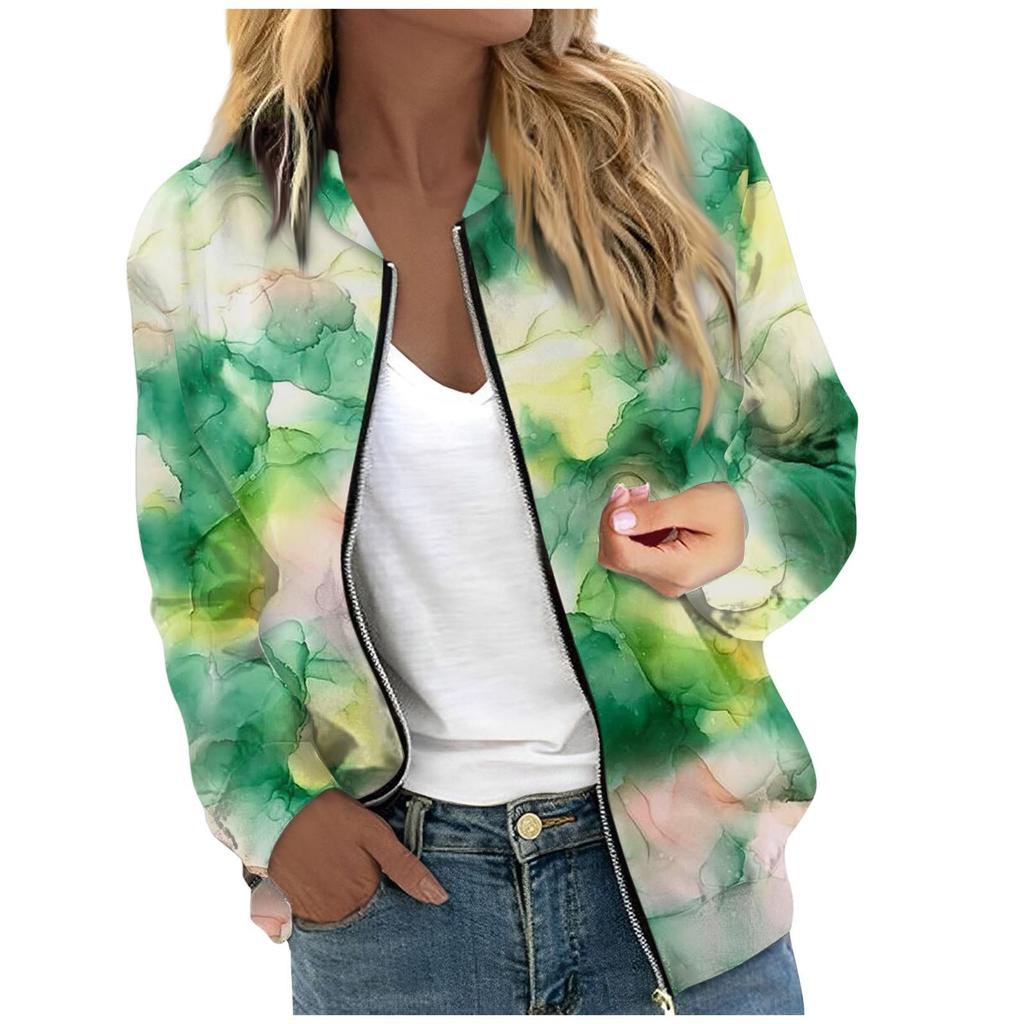 Women's Outerwear Print Long Sleeve Casual Zipper Tops Cardigan Shirt Slim Jacket For Women