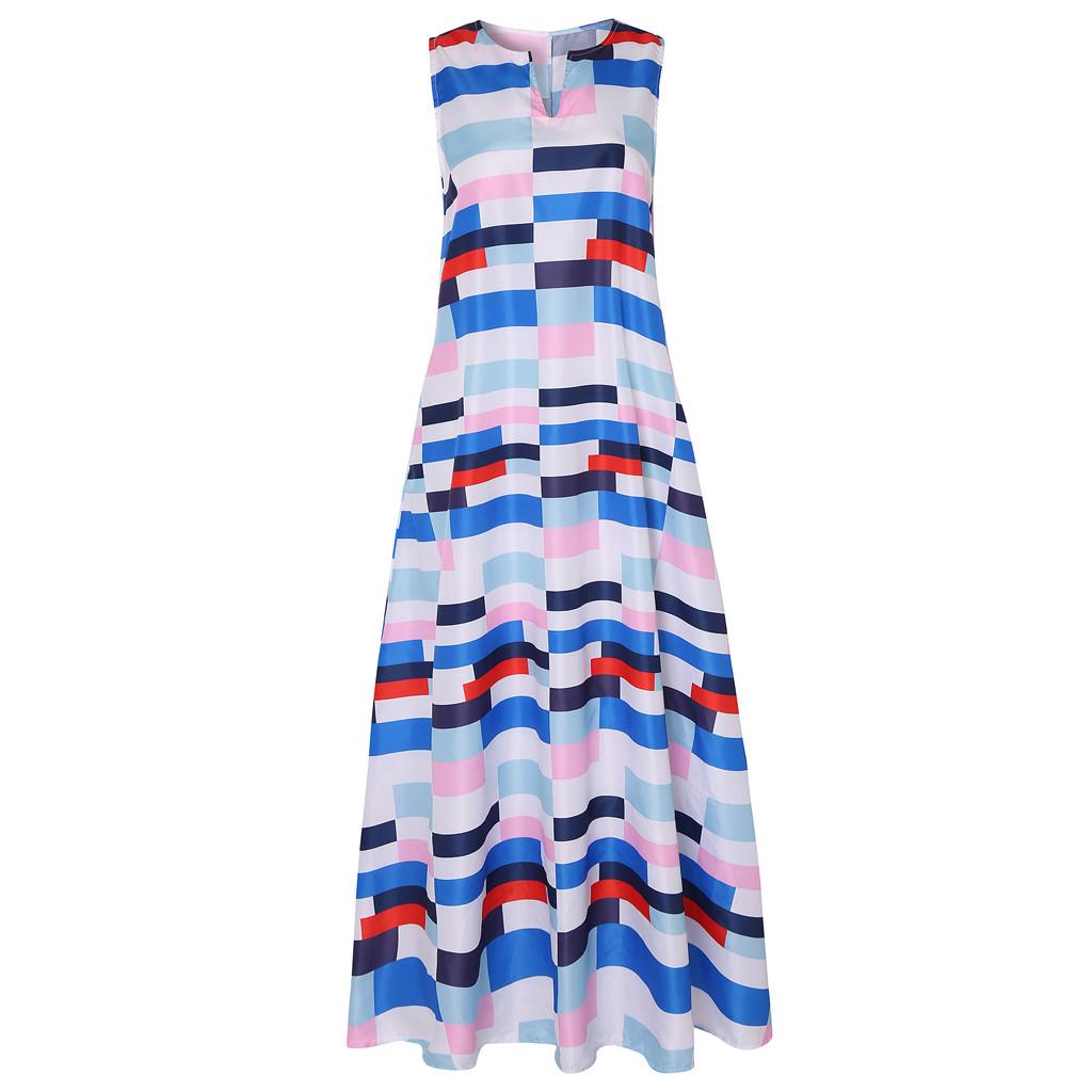 Women Plus Size Print Daily Casual Sleeveless Vintage Bohemian V Neck Maxi Dress