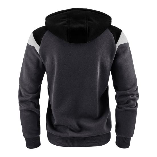 Men Autumn Coat Contrast Colors Hooded Hat Long Sleeves Pockets Warm Plush Drawstring Cardigan Spring Hoodie Coat for Daily Wear