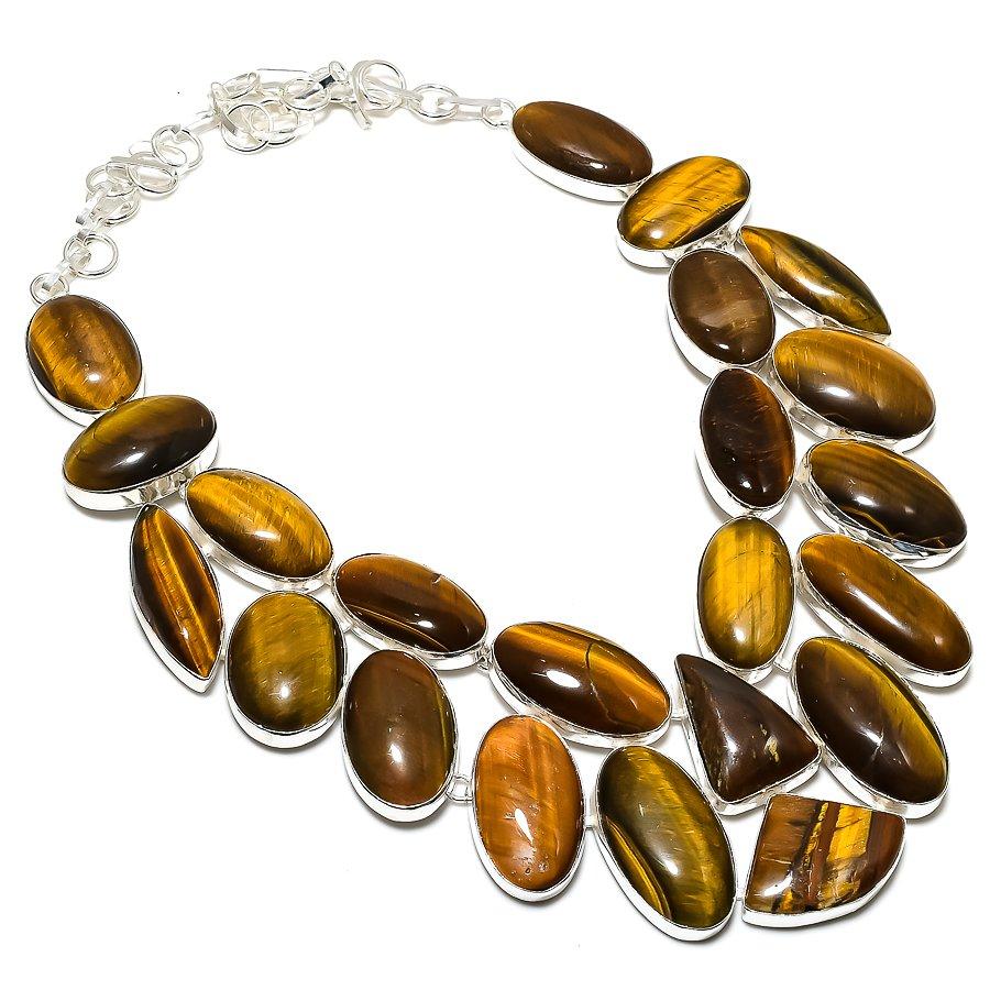 

Ювелирное ожерелье из стерлингового серебра 925 пробы с натуральным тигровым глазом 18 дюймов I7k11