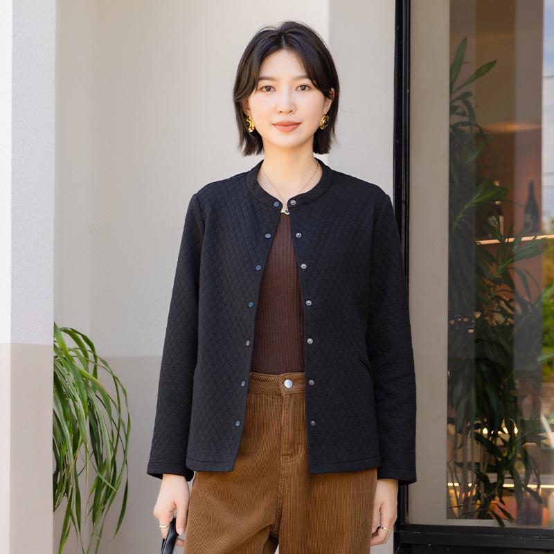 

YUN 2025 Короткое повседневное пальто с круглым вырезом и ароматом, осень/зима - Корейский стиль L (105-120 jin) чёрный