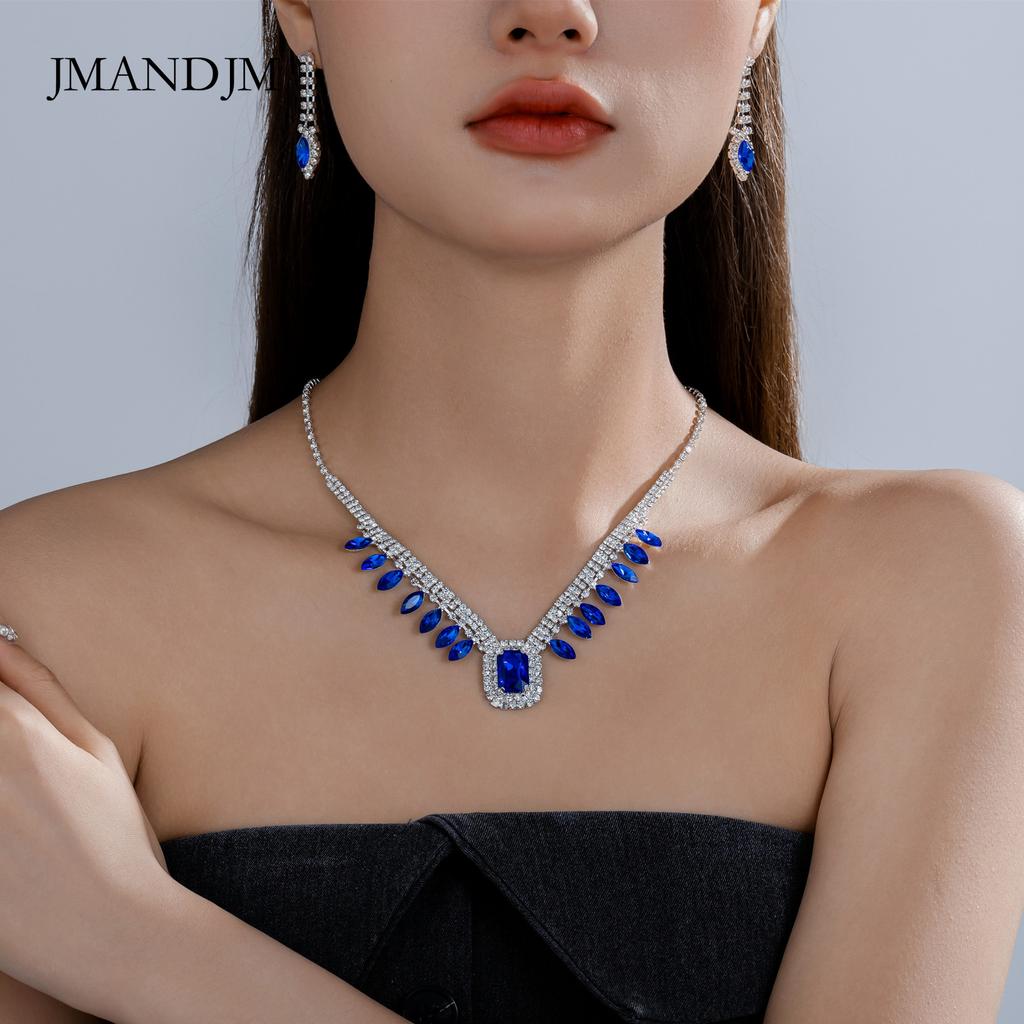 Jewelry Luxury Dress Royal Blue Crystal Necklace Earrings Two-piece Bridal  Accessories – buy the best products in the Ayzeze online store