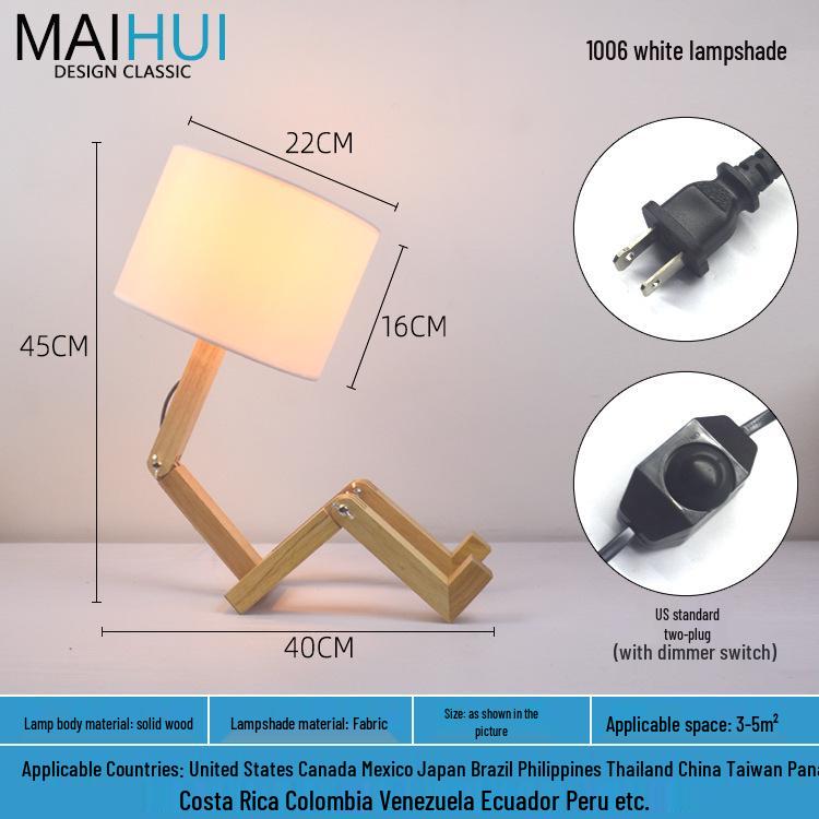 Nordic Solid Wood LED Bedside Night Light - Robot Table Lamp